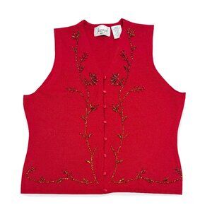 Vintage Jessica Sport, Wool Blend Red Beaded Vest